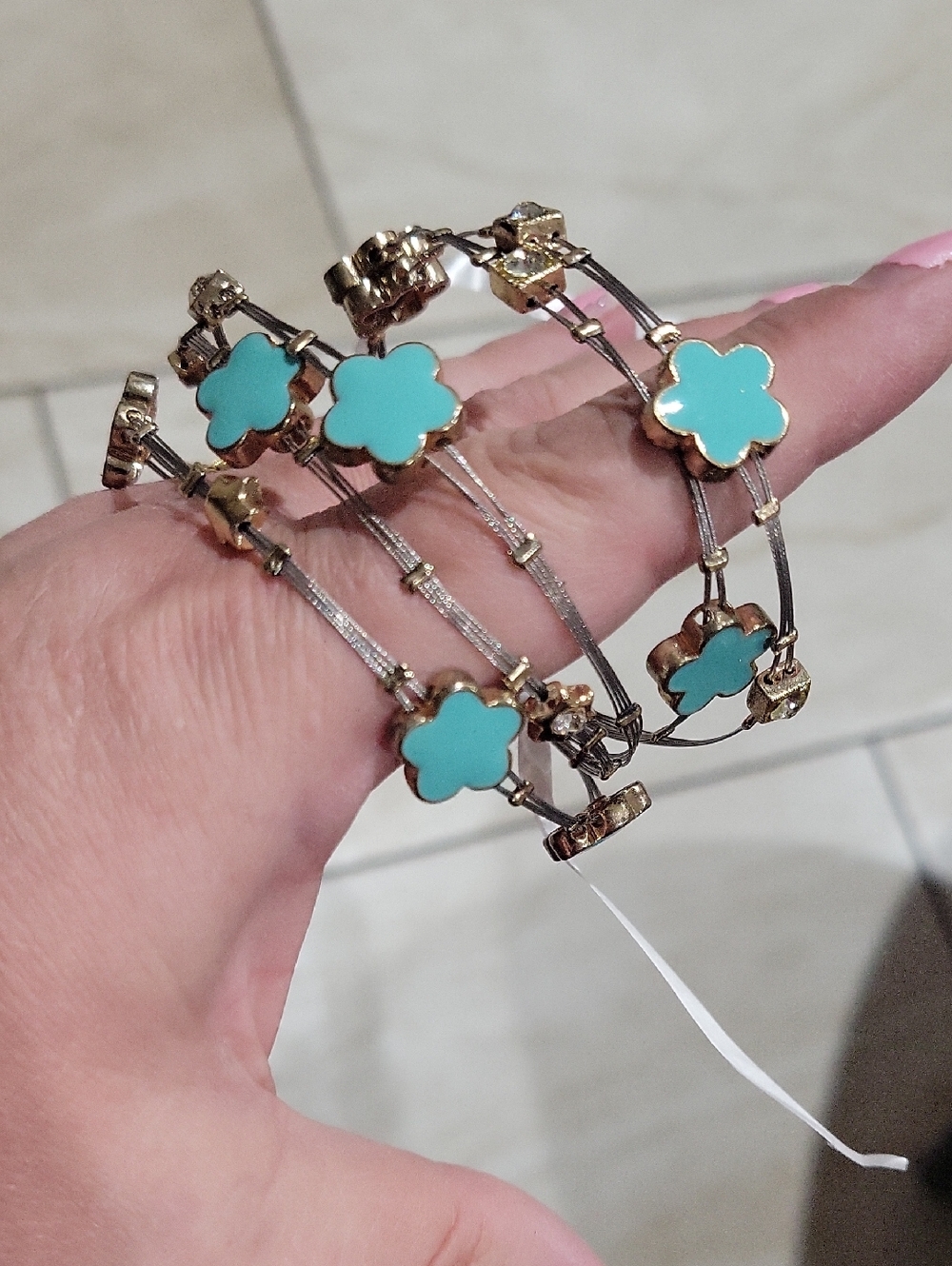 Silver-Tone Bracelet Set with Turquoise Clover Accents